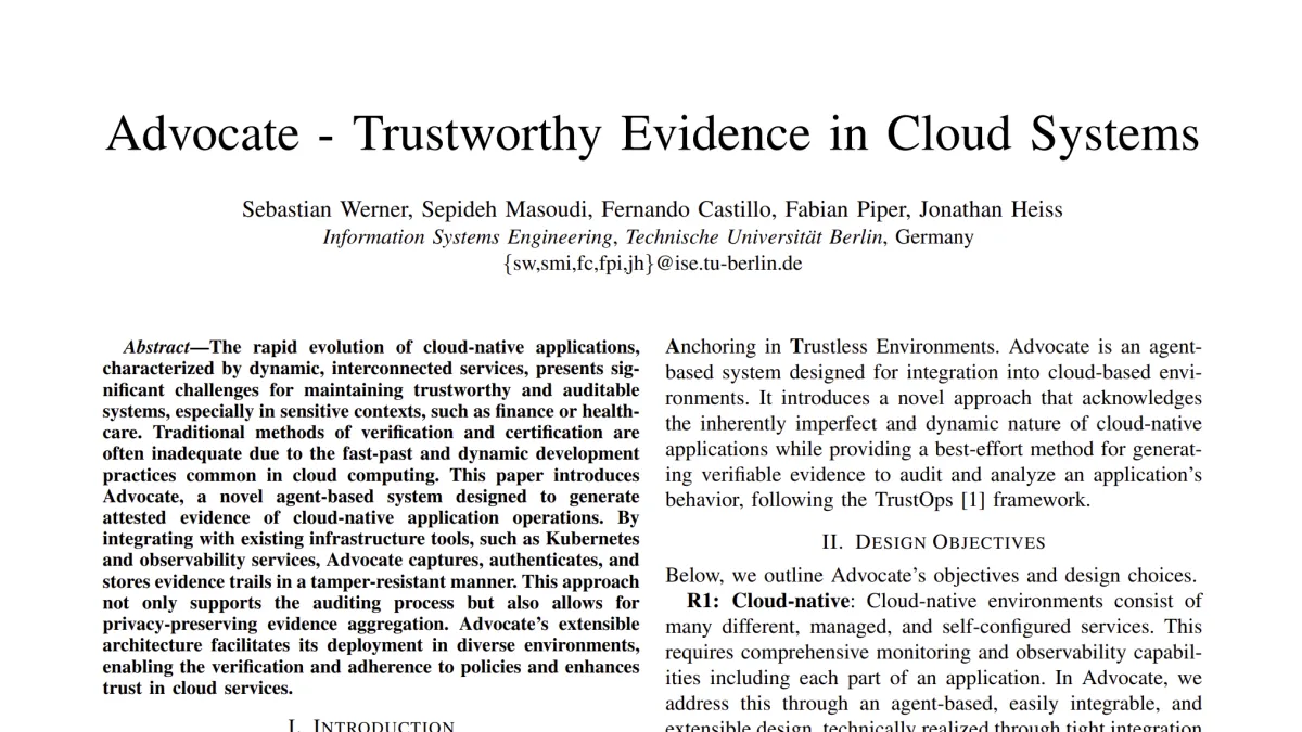 Advocate - Trustworthy Evidence in Cloud Systems