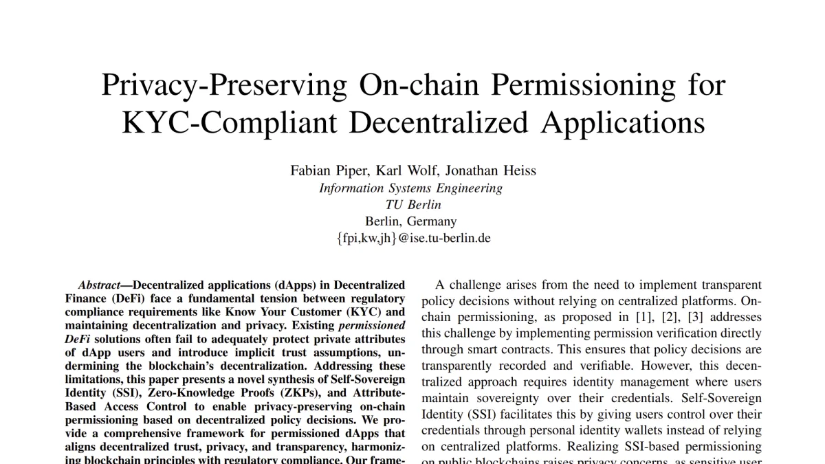 Privacy-Preserving On-chain Permissioning for KYC-Compliant Decentralized Applications